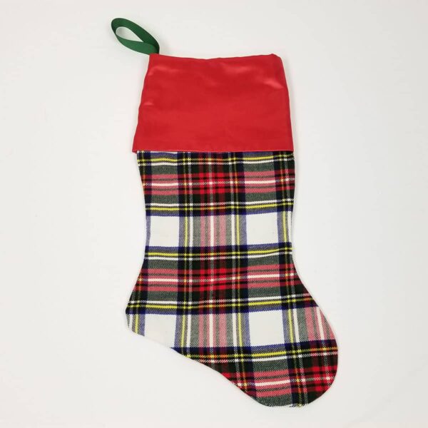 A Stewart Dress Tartan Stocking - Homespun Wool Blend on a white background.